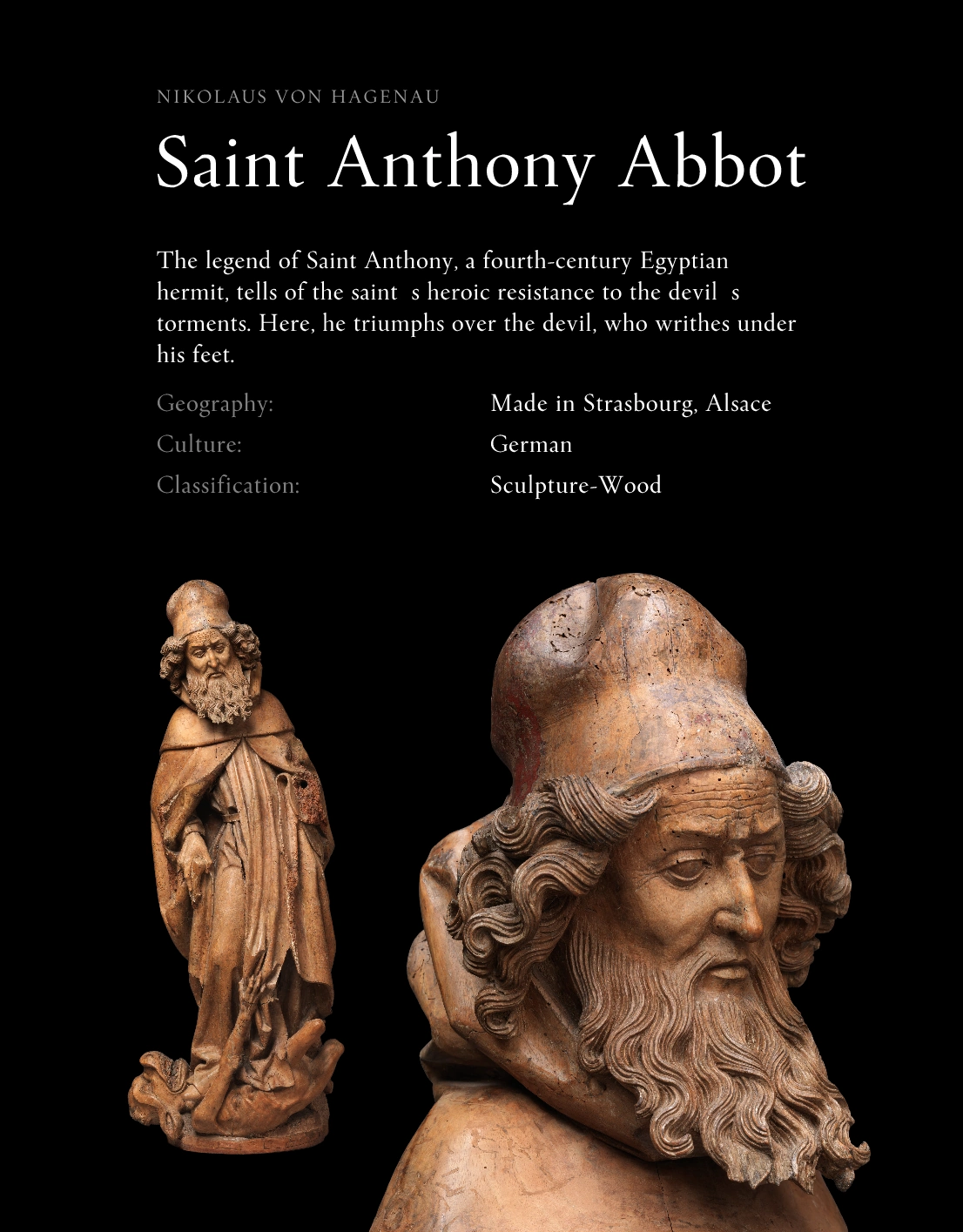 Sculpture busts with typeset text panels